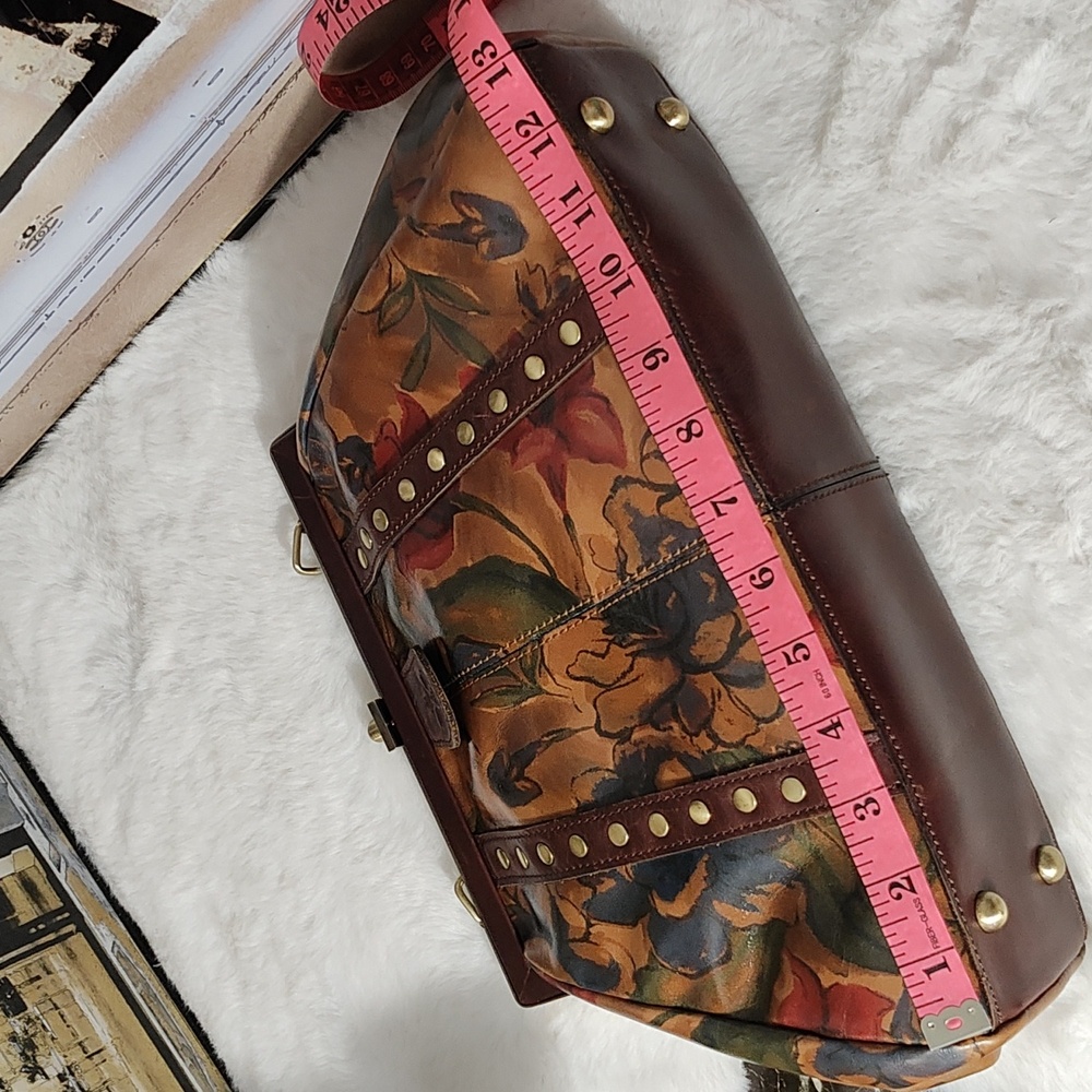 Patricia Nash Floral Painted Leather Satchel in Tan, Brown, Green, Red - Picture 13 of 15